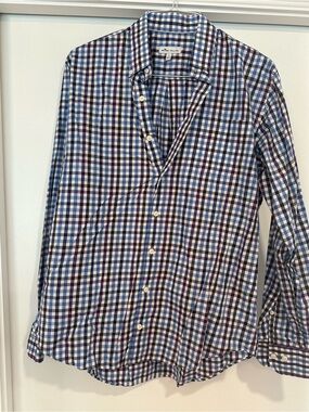 Peter Millar Navy and White Multi-Check Button-Down Shirt Large
